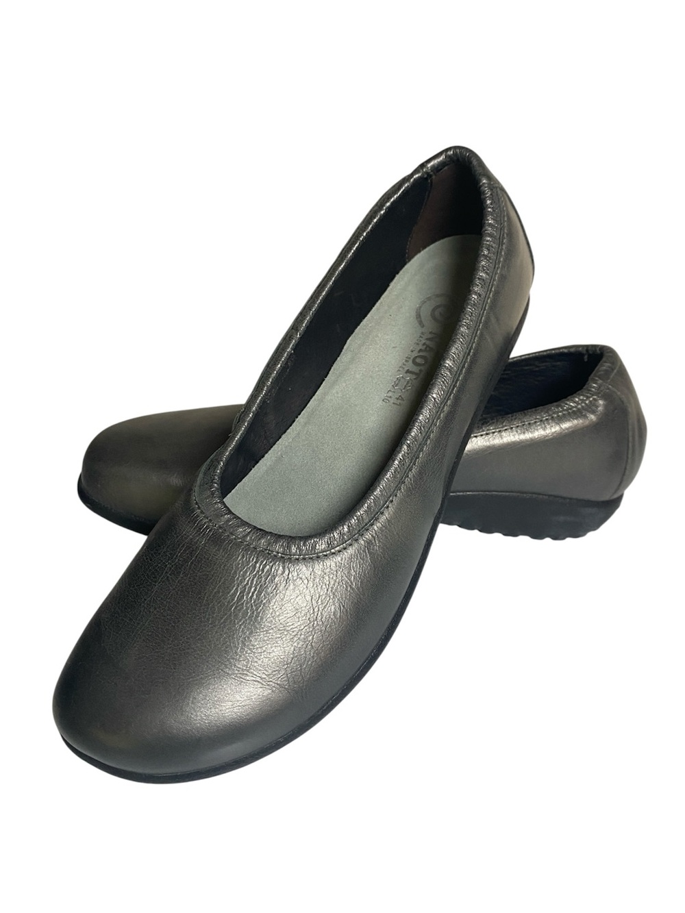 Naot Taupo Metallic Comfort Shoes Womens 41 10-10.5 Silver Leather Ballet Casual